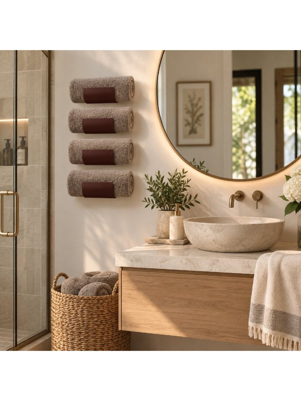 AURA NEST Bamboo Towel Rack Set of 4 Wall Mount Waterproof Dark Brown Wood